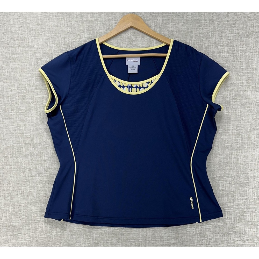 Bolle‎ Sport Performance Shirt Women XXL Navy Yellow Cap Sleeve Tennis Extra Dry